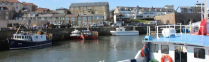 Northumberland Harbour - a beautiful blue sky and boats docked at the harbour. 